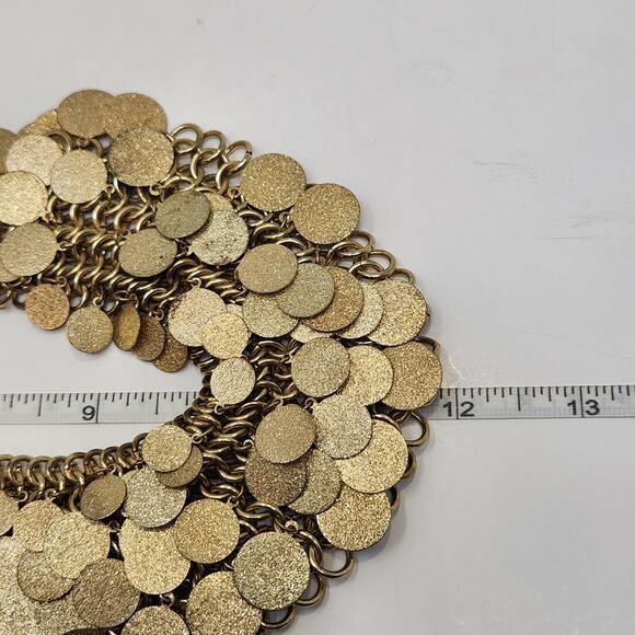 Glitter Disc Charm Statement Collar Necklace Gold Tone Dramatic Layered Chunky - Picture 5 of 6